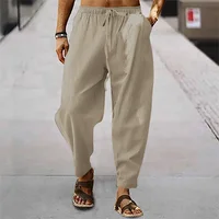 All Seasons Men's Casual Cotton Linen Pants Loose Fit Straight Wide Leg Hip Hop Drawstring Trousers
