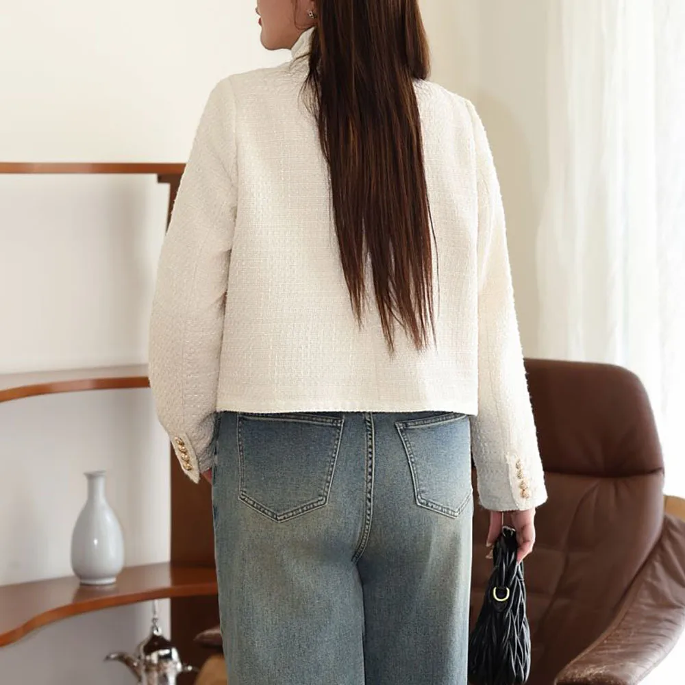 Gold Button Chic Texture Tweed Coat for Women, Commuter Coat, Exquisite Woolen Cloth Jacket, Plus Size, Autumn and Winter, N9051