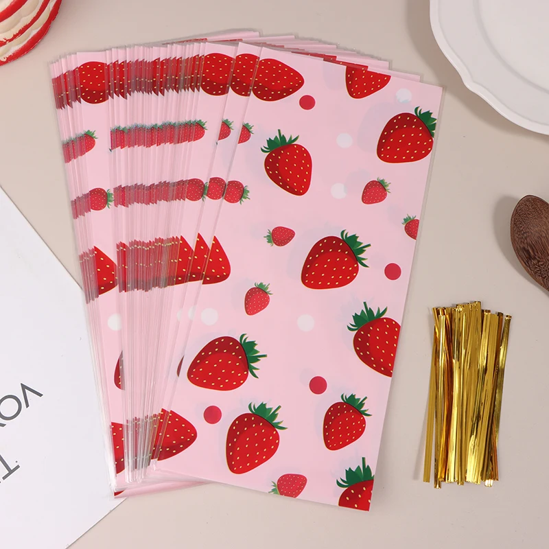 

50pcs Pink Strawberry Party Candy Gift Bags Snack Packing Bag Wedding Party Gift Bag Kids Girls Birthday Supplies Baby Shower