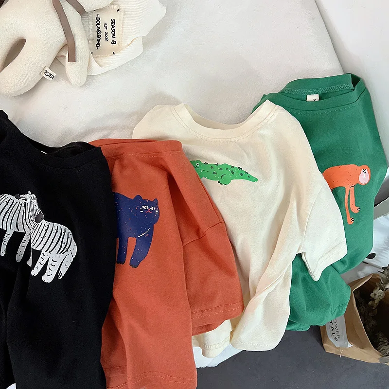 Summer Boys T-shirts Animal Pattern Baby Boys Short Sleeve Tops Kids Tees Loose Fashion Trendy Childrens O-neck T-shirt 4