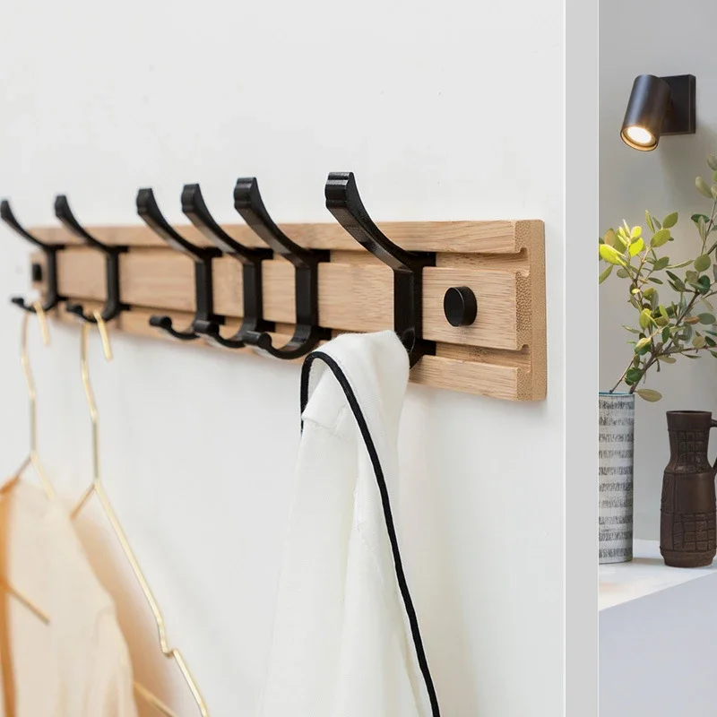 

Creative Adjustable Bamboo Coat Rack Wall Mounted Bathroom Clothes Aluminium Alloy Hanging Hooks Home Storage Hook