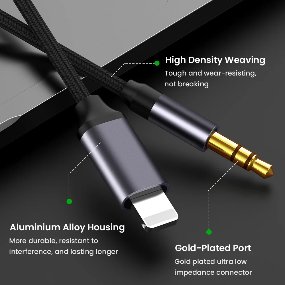 3.5mm Audio Cable iPhone Aux Cord 3.5mm Headphone Audio Jack Aux Cable Car Adapter for iPhone 15 14 13 12 11 Pro Max XS XR SE 8 Plus