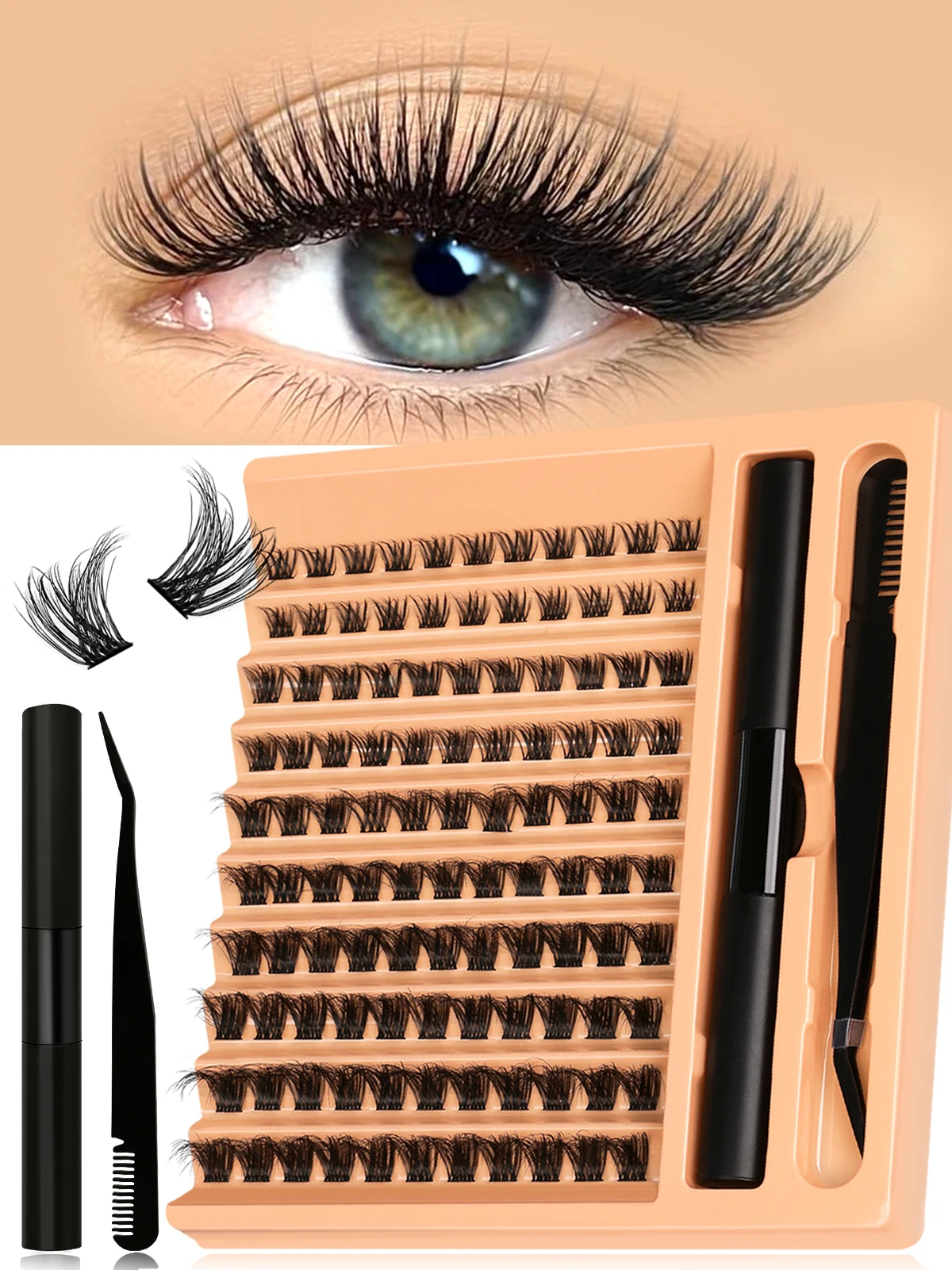 GROINNEYA Clusters Lashes Kit DIY Eyelashes Lash Clusters Set Eyelash Extension Kit Lash Bond And Seal And Eyelash Tweezers 40