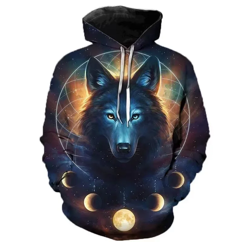 thumbnail image 1 of Sudadera con capucha para hombre con estampado 3D de lobo amante de la moda de otoño de 2023, sudadera holgada de otoño, sudadera con capucha de calle para hombre, sudadera con capucha divertida de ma, 1 of 4