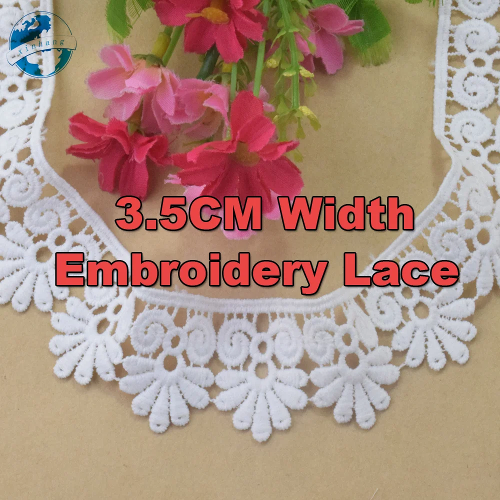 3,5 cm weiß breit Polyester Spitze Stickerei Band Stoff Guipure DIY Borten Warp Kleidungs stück Näh zubehör Puppen kleid #4349 – Detail 1