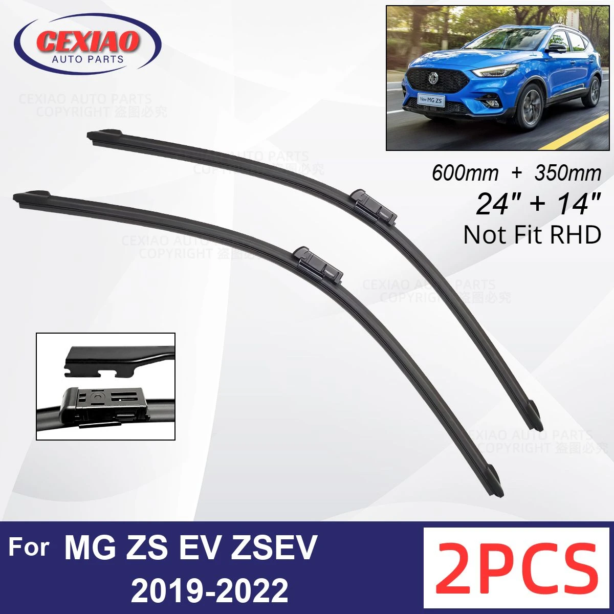 

Car Wiper For MG ZS EV ZSEV 2019-2022 Front Wiper Blades Soft Rubber Windscreen Wipers Auto Windshield 24" 14" 600mm 350mm