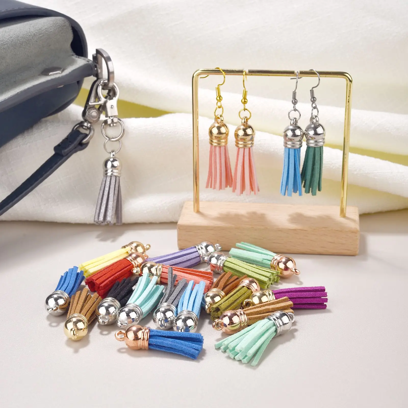 20/50pcs 40mm Leather Tassel Charms Gold Silver Cap Earring Fringe Keychain Pendant Straps Suede Tassels Diy Jewelry Accessories