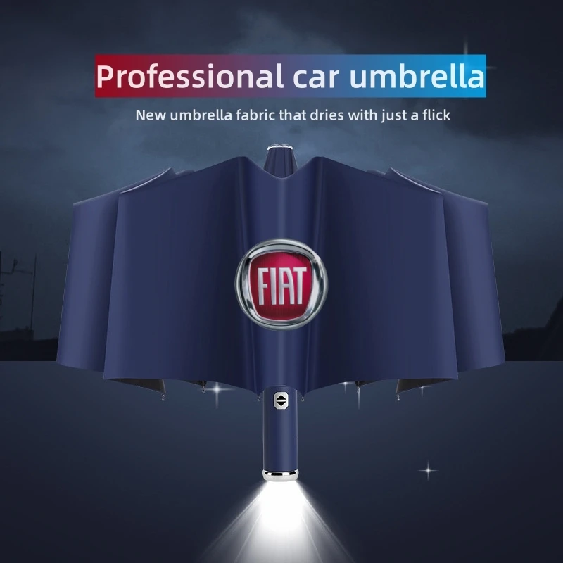 Double Bones Automatic Folding Umbrella With LED Rotatable handle Car Business Luxury For Fiat 500 500C 2012 500X 500L Abarth
