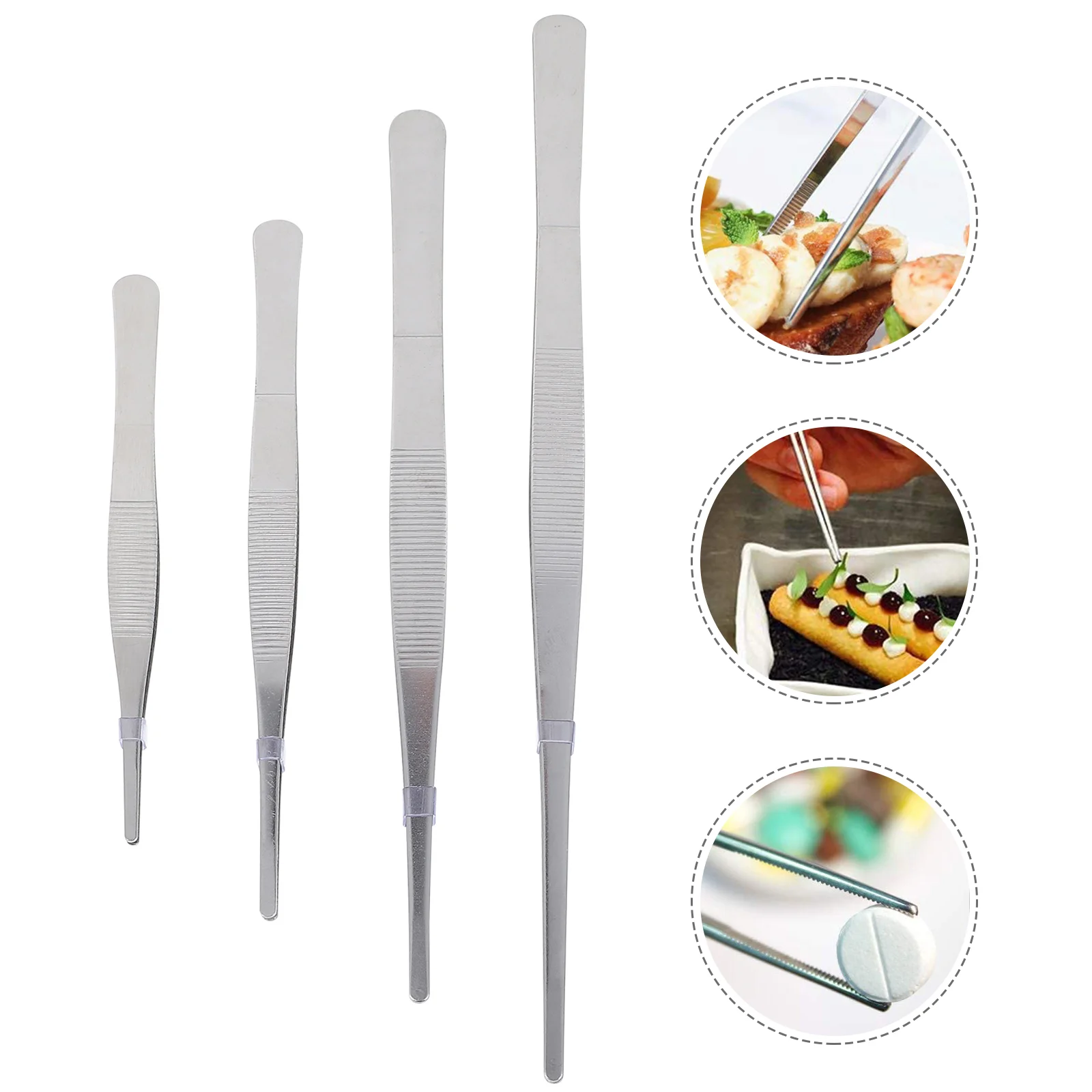 

4 Pcs Toothed Round Tweezers Serrated Tip Straight Stainless Steel Nippers Repair Tools Metal Eyelash with Daily Garden