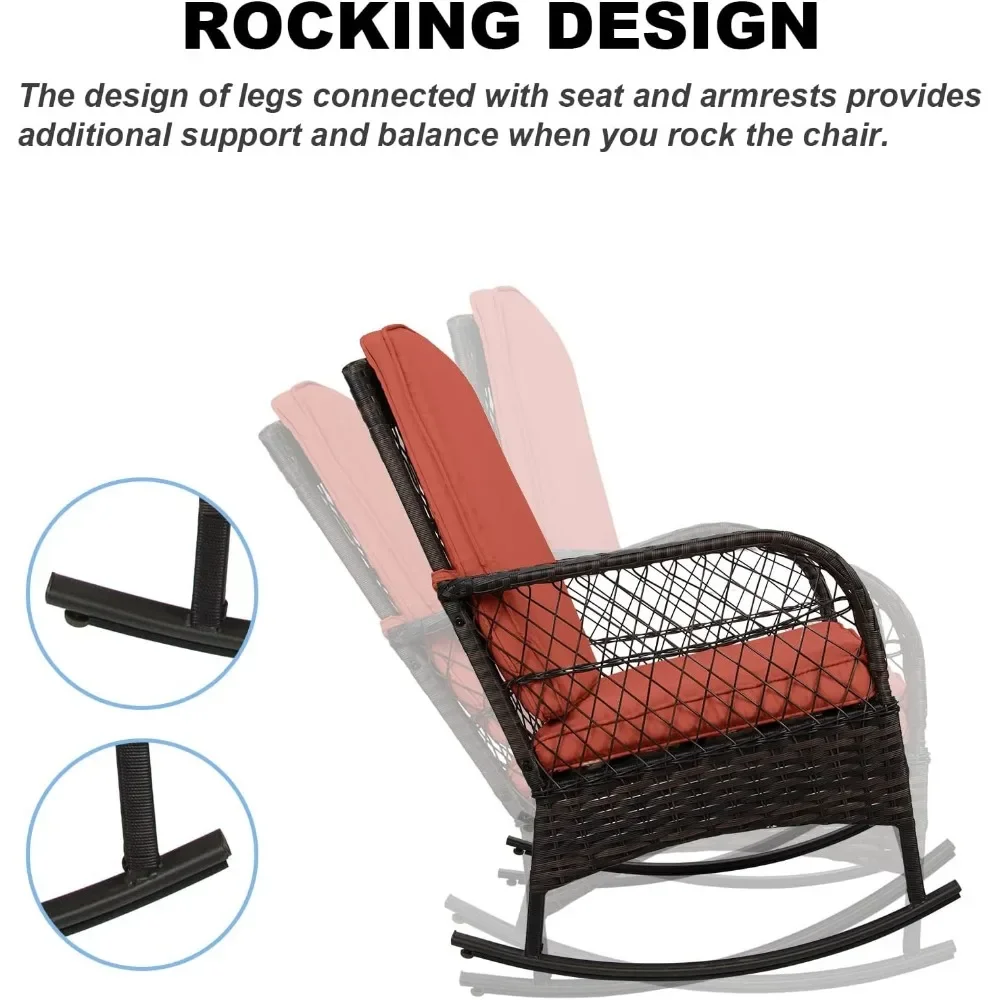 3 pcs Rocking Bistro Set Conversation Chairs PE Wicker Outdoor Rocking Chairs(Rocking Set,Orange Red) 5