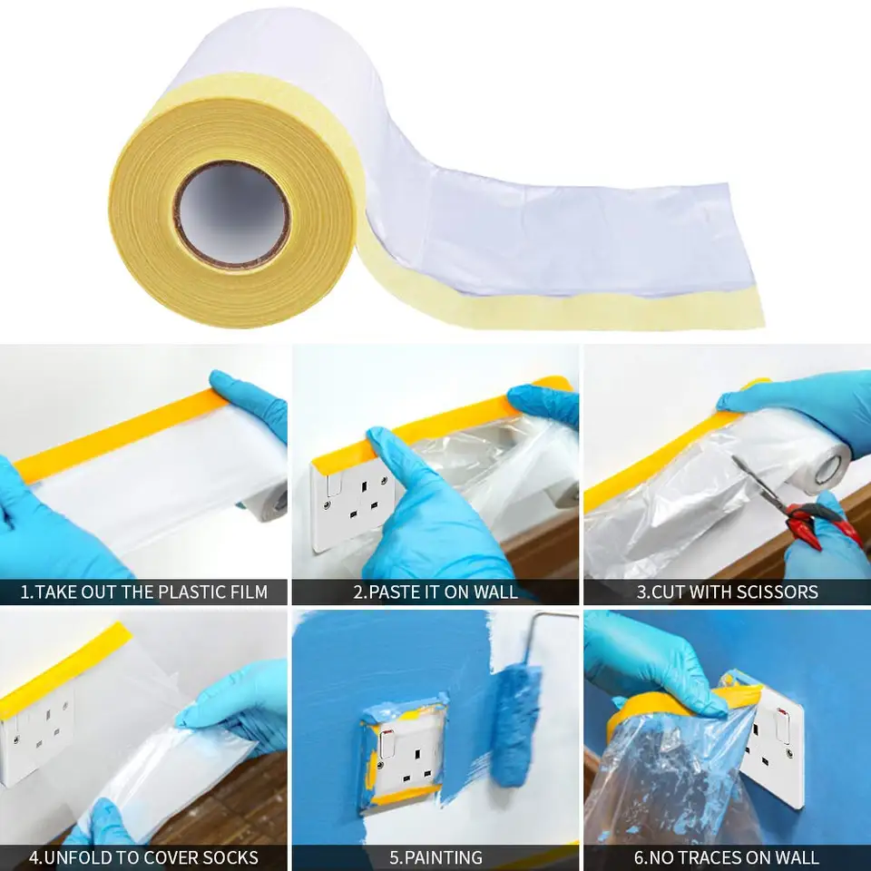 thumbnail image 2 of 6 Rolls Self-Adhesive Masking Film - 150cm X 20m Paint Protection For Furniture & Floors 2 of 12