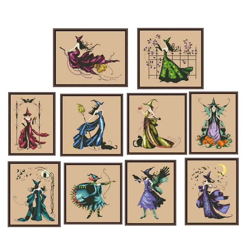 Halloween wizard cross stitch kits fairy aida fabric 18ct 14ct 11ct flaxen linen cotton thread embroidery kits DIY craft set cross stitch kit