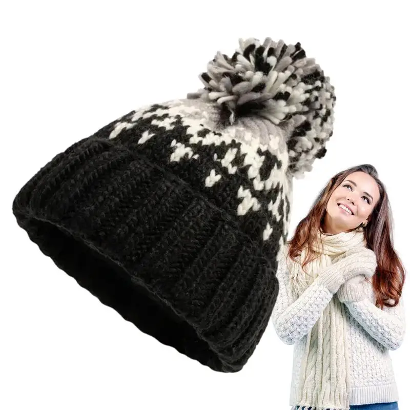 

Colorful Pom Beanie Knit Hat With Pompom Soft Knit Hat With Pompom Winter Snow Hat For Cold Weather And Outdoor