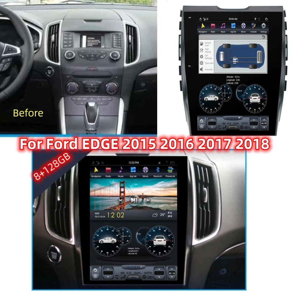

12.1" Qualcomm For Ford EDGE 2015 2016 2017 2018 Tesla Android 11 Car Radio DSP Auto GPS Navigation Head Unit Wifi Carplay 128G