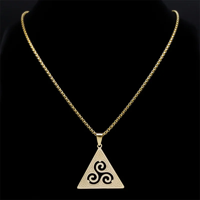 Collier Triskele celtique pour hommes et femmes, acier inoxydable, or, document, triquetra, sorcière, nœud, bijoux, N8060S02