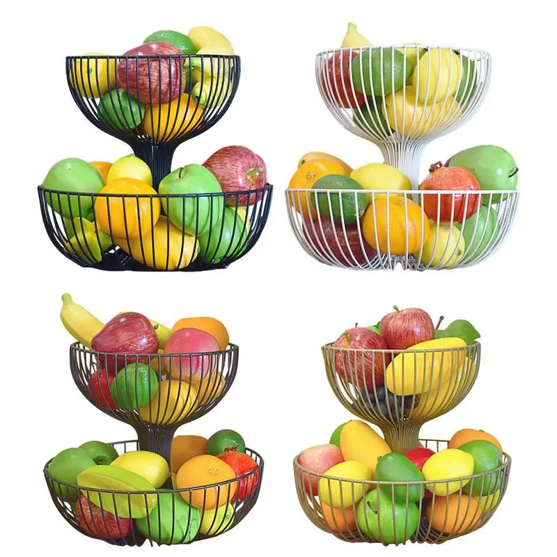 

2 Tier Fruit Bowl Snack Bowl Dish Creative Modern Dried Fruit Basket Multi-functional Hollow Double Fruit Basket Holder