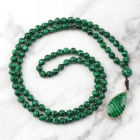 Colliers et Bracelets de perles en pierre de Malachite naturelle pour femmes, pendentifs en perles vertes, breloques, colliers de prière Mala, bijoux de Yoga pour hommes, 108 4