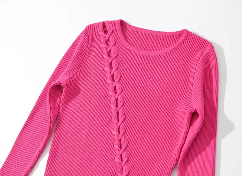 Women Solid Asymmetric Lace Up Detail Knit Crop Jumper