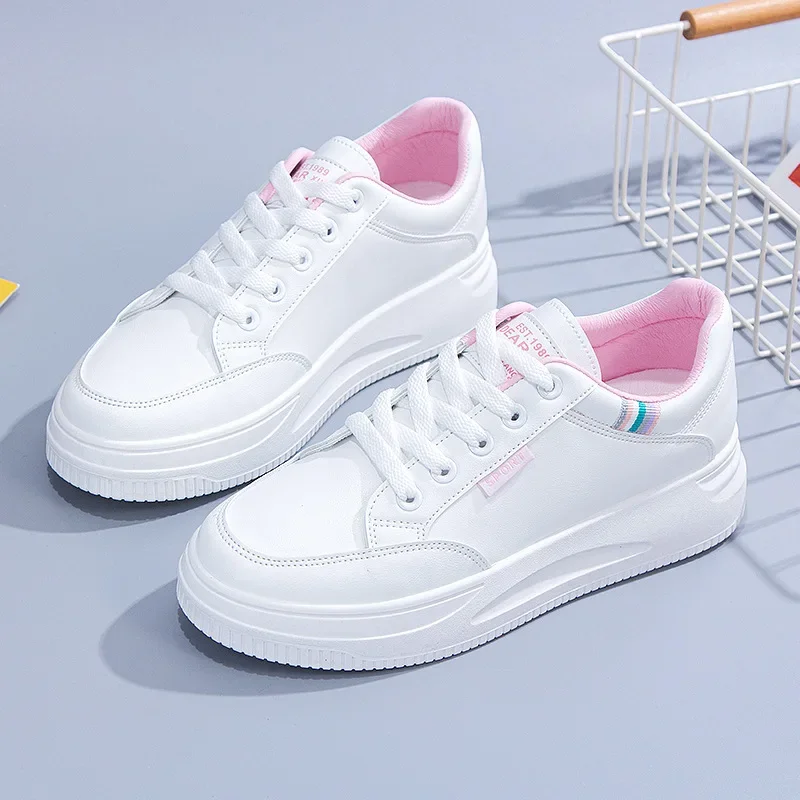 Comemore Women's 2023 Spring New Thick-soled Female Casual Shoe for Sports Students Sneakers Woman White Platform Sports Shoes