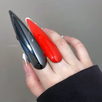 Punk Fashion Women's Black Red Nail Cover Ring Manicure Fingertips Joint Fake Nail Rings For Women Halloween Party Jewelry Gifts