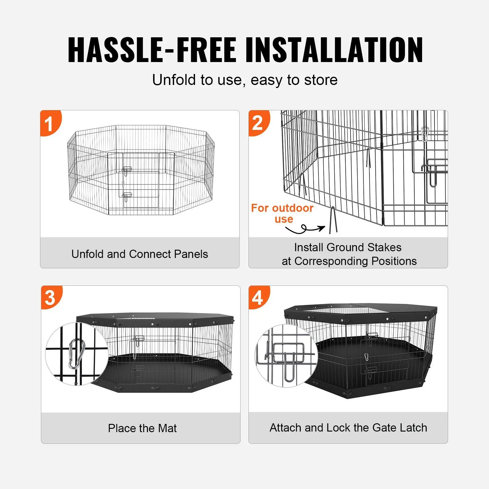 Foldable Metal Dog Exercise Pen with Top Cover