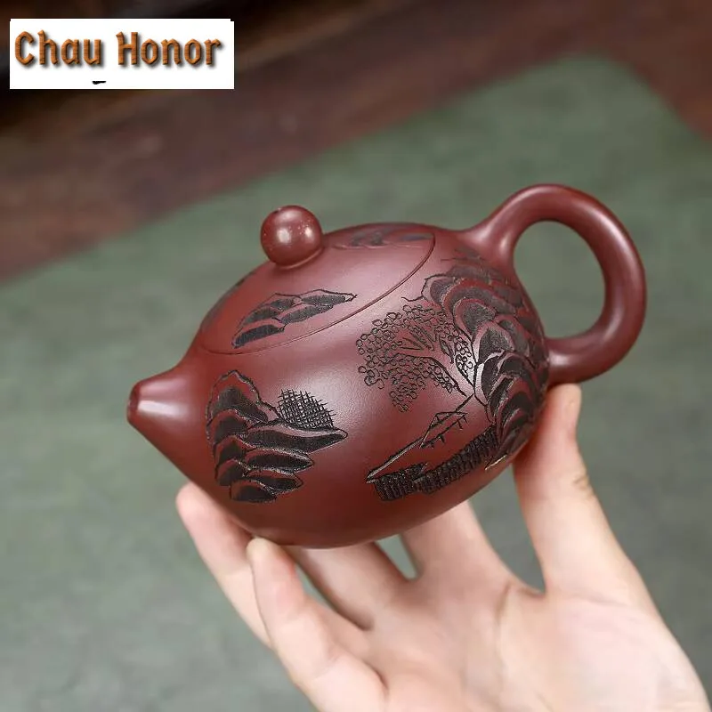 220ml Creative Yixing Purple Clay Teapots Handmade Xishi Pot Raw Ore Dragon's Blood Sand Kettle Chinese Zisha Tea Set Collection