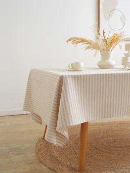 Striped tablecloth, small fresh cotton and linen rectangular tablecloth