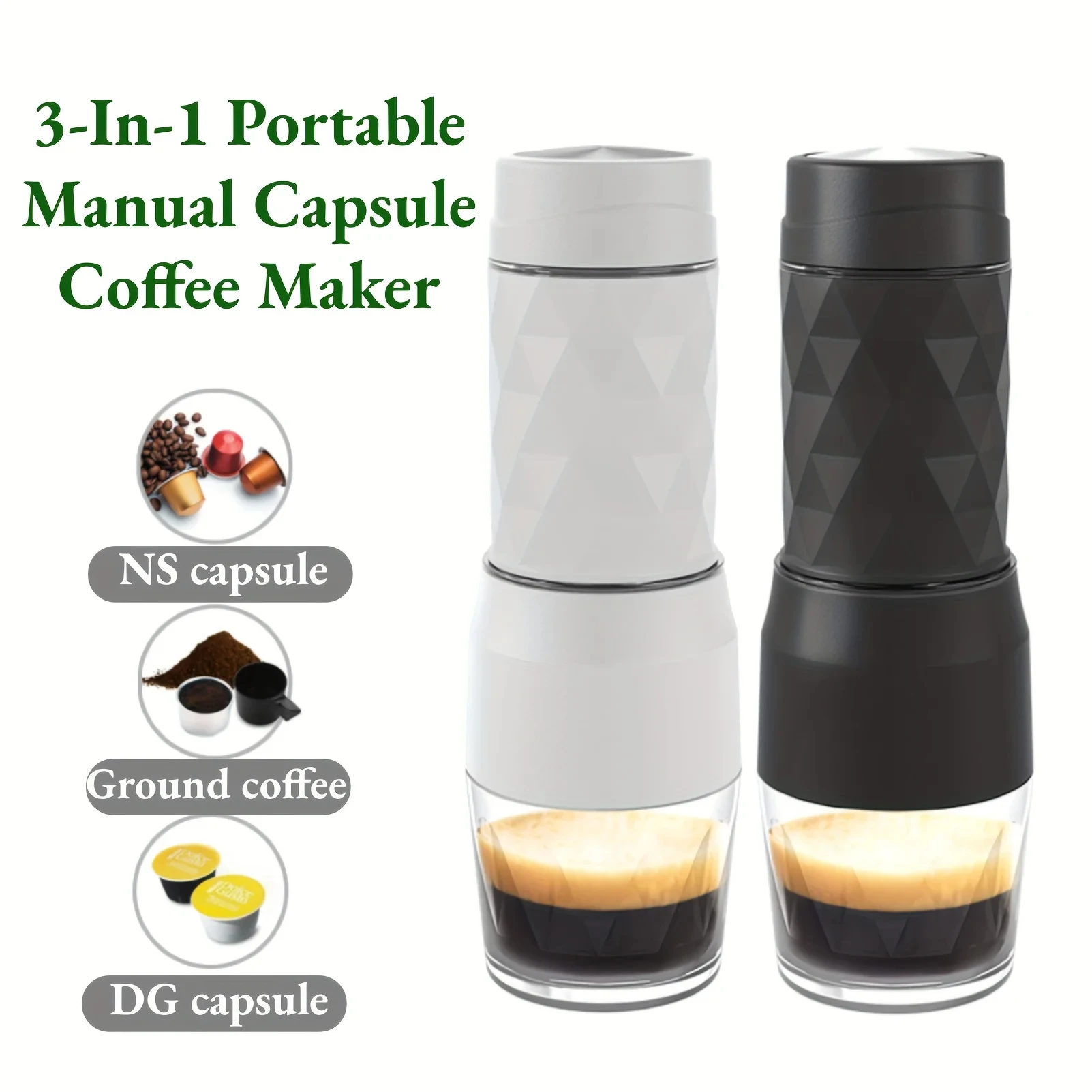 3 In1 Portable Coffee Machine Hot/Cold Water Manual Espresso Maker For Capsule & Ground Hand Press Brewer hiking Travel