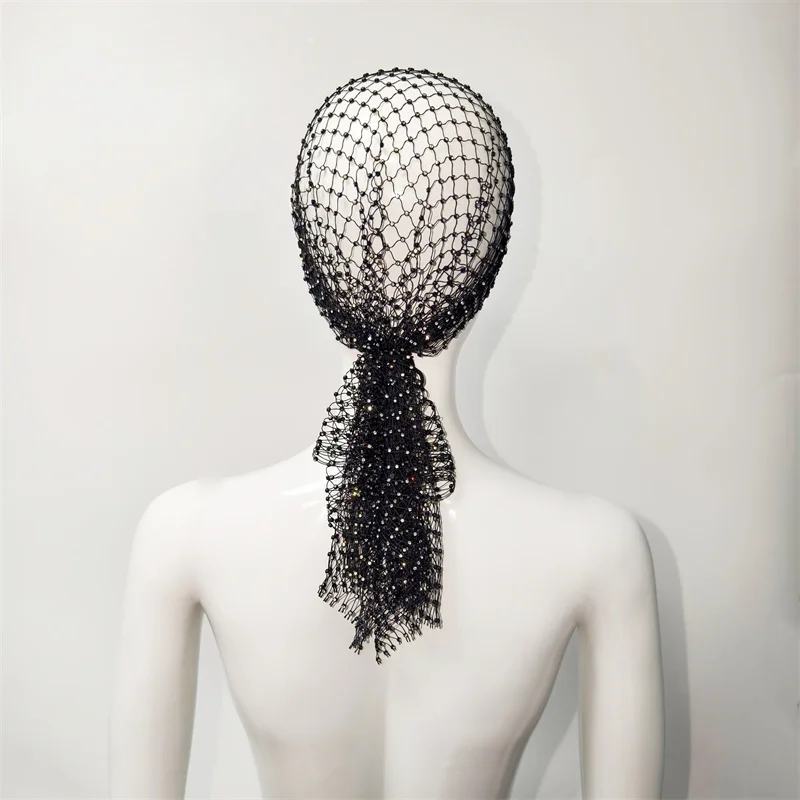 Fascia per capelli in rete elastica con strass scintillanti Y2k Sciarpa per capelli con diamanti in cristallo Fazzoletti Turbante Party Nightclub Rave Edge Bandana per capelli  200000297