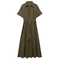 2024ZAR Summer New Women's Wear European and American Style Fashionable Minority Linen Blended Midi Shirt Style Dress - Image 3