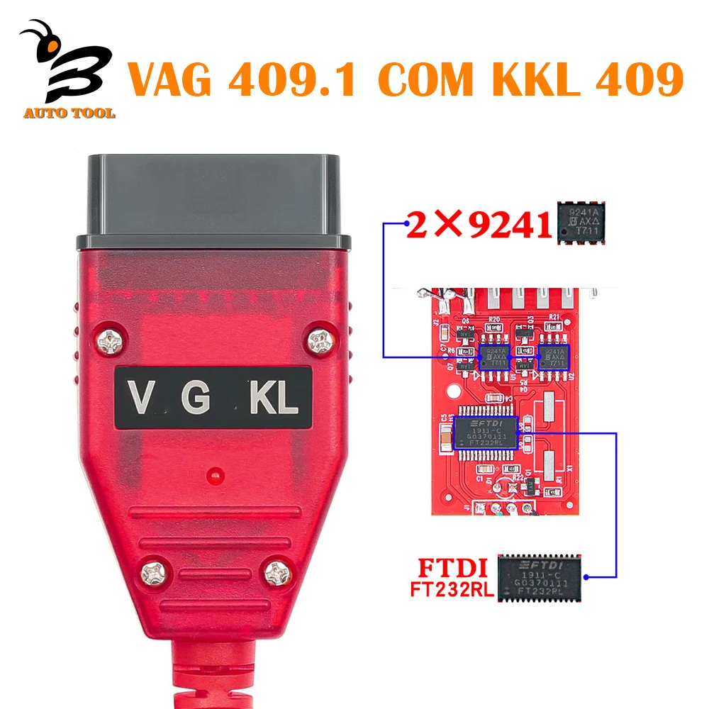 

Автомобильный диагностический кабель VAG 409,1 COM KKL 409 FTDI FT232RL Real 9241A K Line OBD 2 OBD2