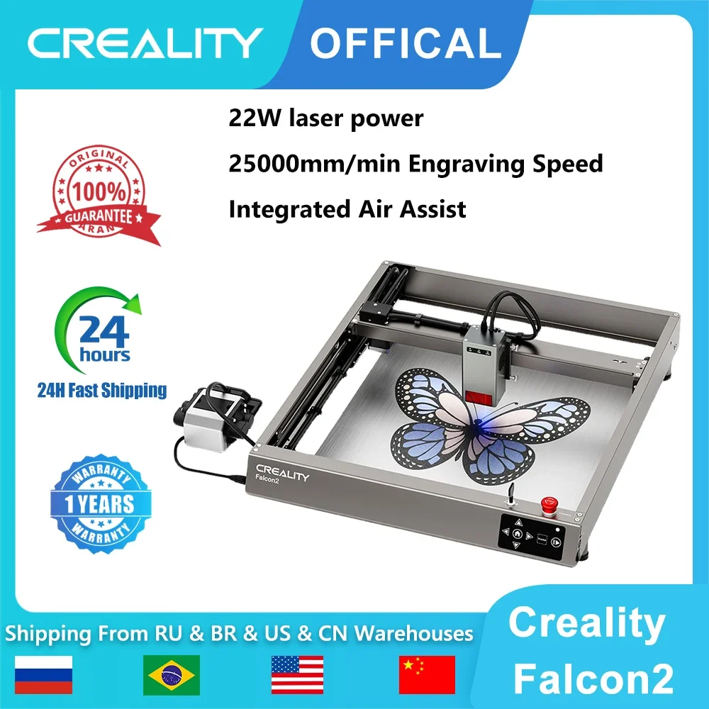 Creality Falcon 2 Laser Engraver 40W/22W/12W Laser Power 400x415mm Area  Auto AirFlow Adjustment Support Colorful Engrave