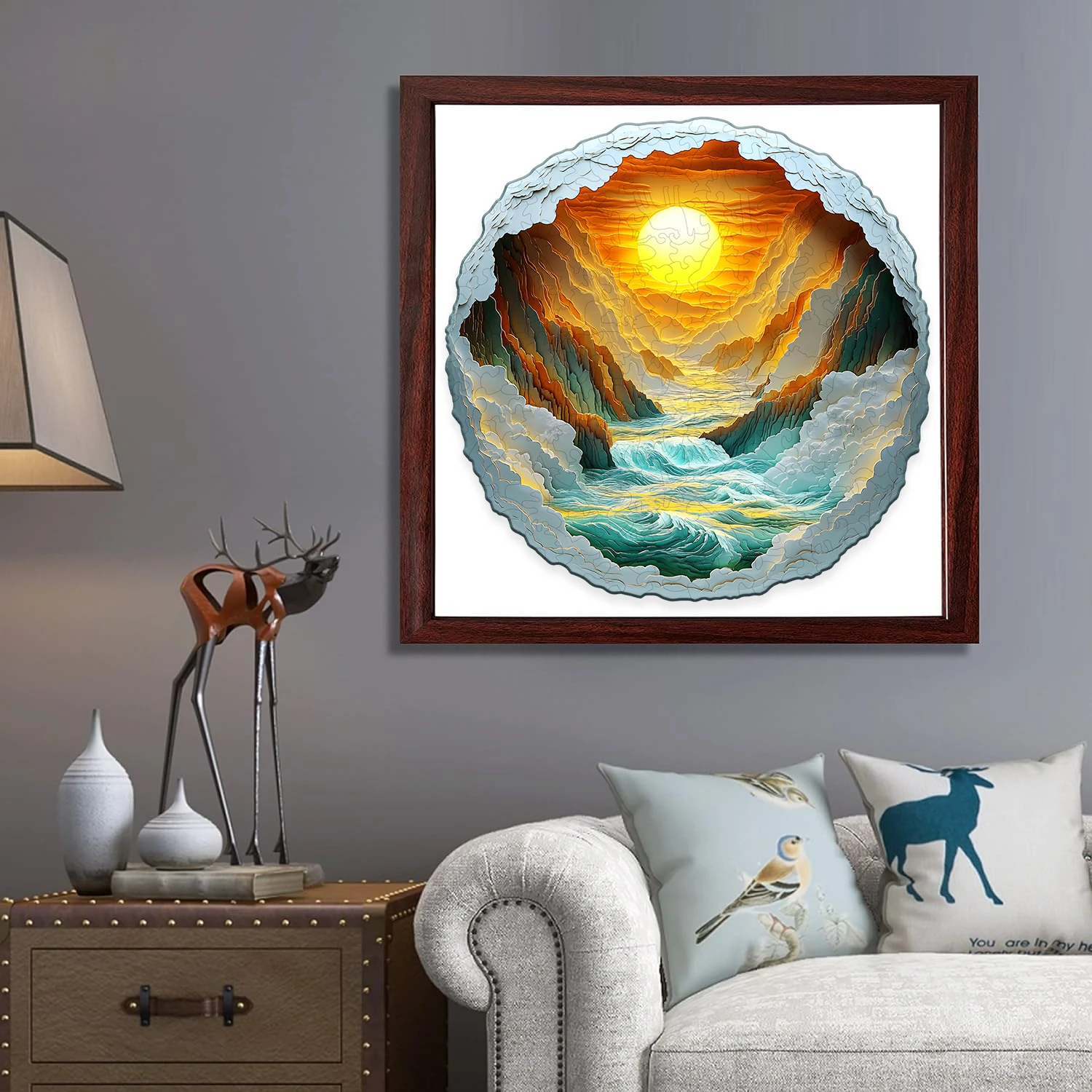 Puzzle for Adults 3D Visual Full Sun in The Mountains Wooden Jigsaw Puzzles Unique Animal Shape Wood Cut Puzzles jigsaw puzzles wooden jigsaw puzzles wooden puzzle toys educational puzzles