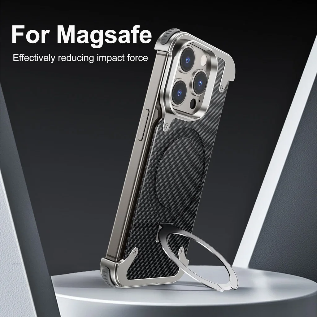 Eary Frameless Case for iPhone 15 Pro 15Plus Compatible Magsafe Magnetic Stand Military-Grade Shockproof Protective Phone Cover