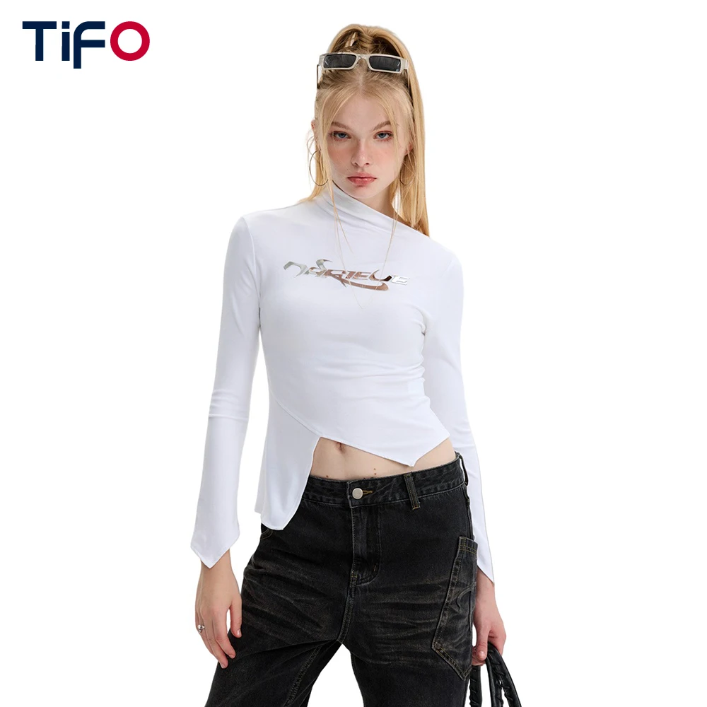 

Hot Girl Skinny Long Sleeve T-shirt Women Streetwear Letter Irregular Hem Tops Autumn