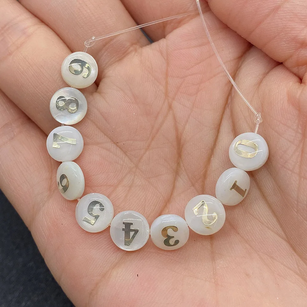 

2 Pack Arabic Numerals 0-9 Natural White Shell Beads Black Resin for DIY Jewelry Making Bracelet Earrings Accessories Wholesale