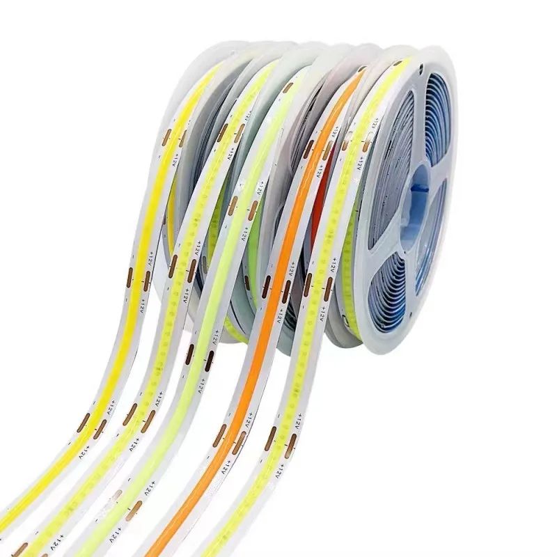 DC12V 24V COB LED Strip 8mm PCB 384 LEDs/M Flexible COB LED Lights Red / Greeen / Blue / Ice Blue / Pink / Gold LED Tape 5M