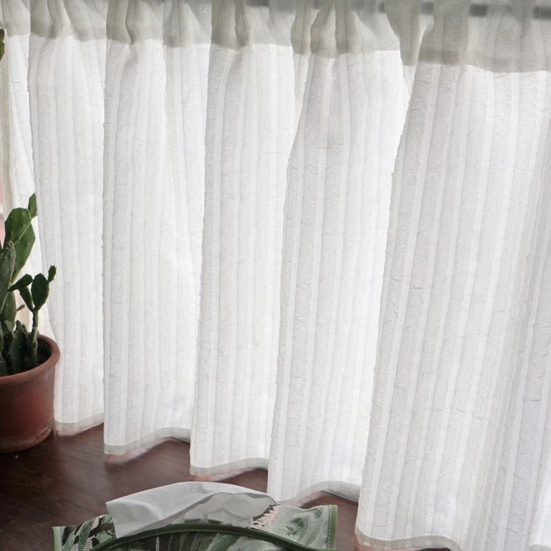 White Kitchen Sheer Valance Curtains Voile Sheer Cafe Window Curtain for Farmhouse Country Light Filtering 1 Panel Bubble Design 2