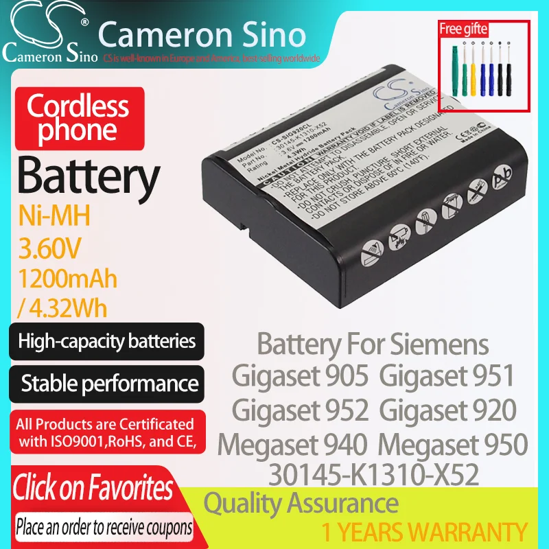 Batteria Cameronsino Per Siemens Gigaset 905 Gigaset 951 Gigaset 952 Megaset 940 Megaset 950 Adatto Per Batteria Telefono Cordless Gp T188