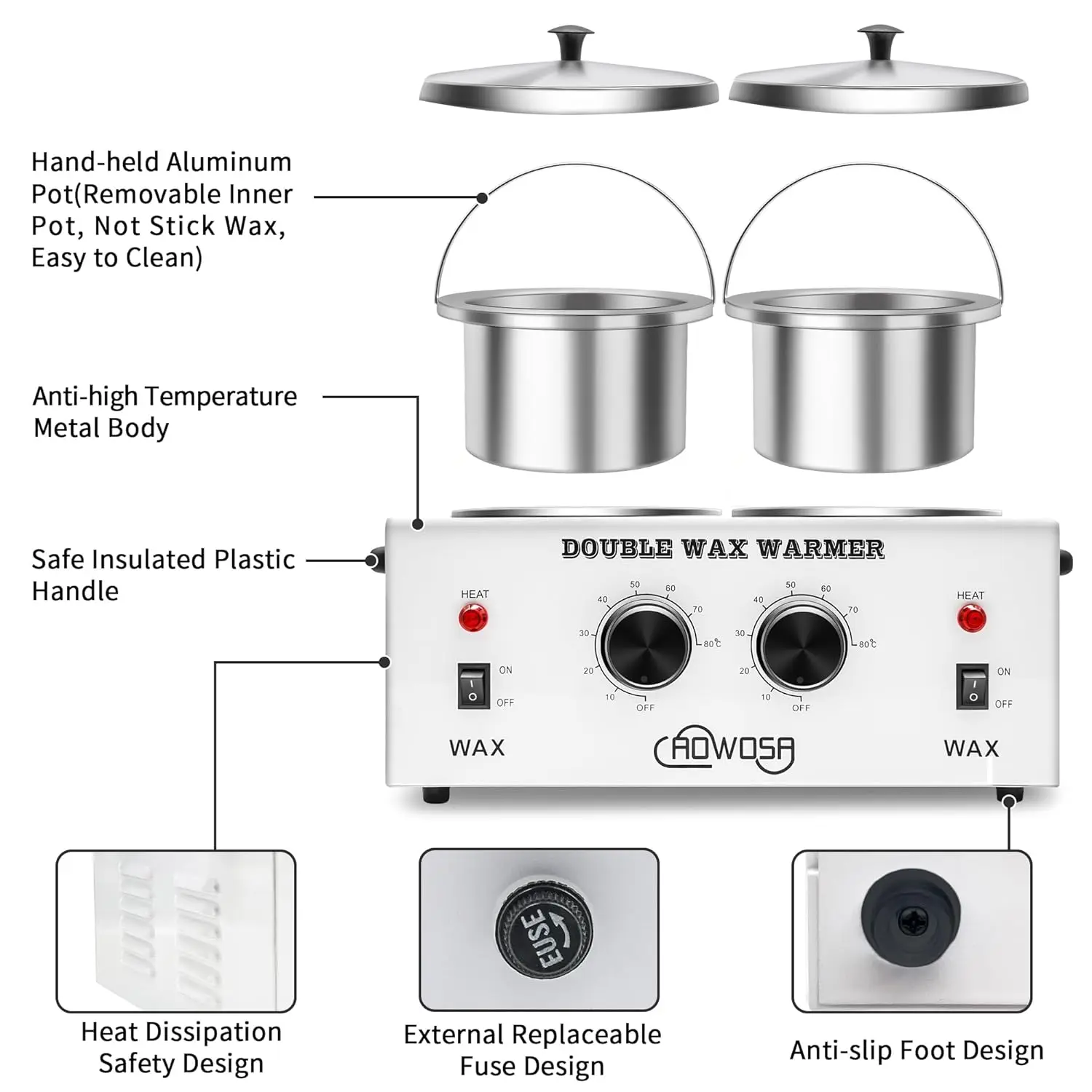 Electric Wax Heater Machine for Hair Removal, Dual Wax Pot Paraffin Facial Skin Body SPA Salon