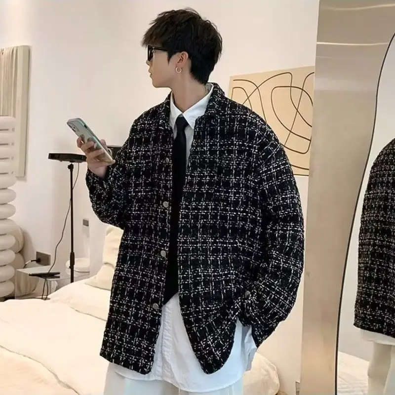 Coat Men's Korean Fashion Loose Casual Plaid Jacket Top mens jacket