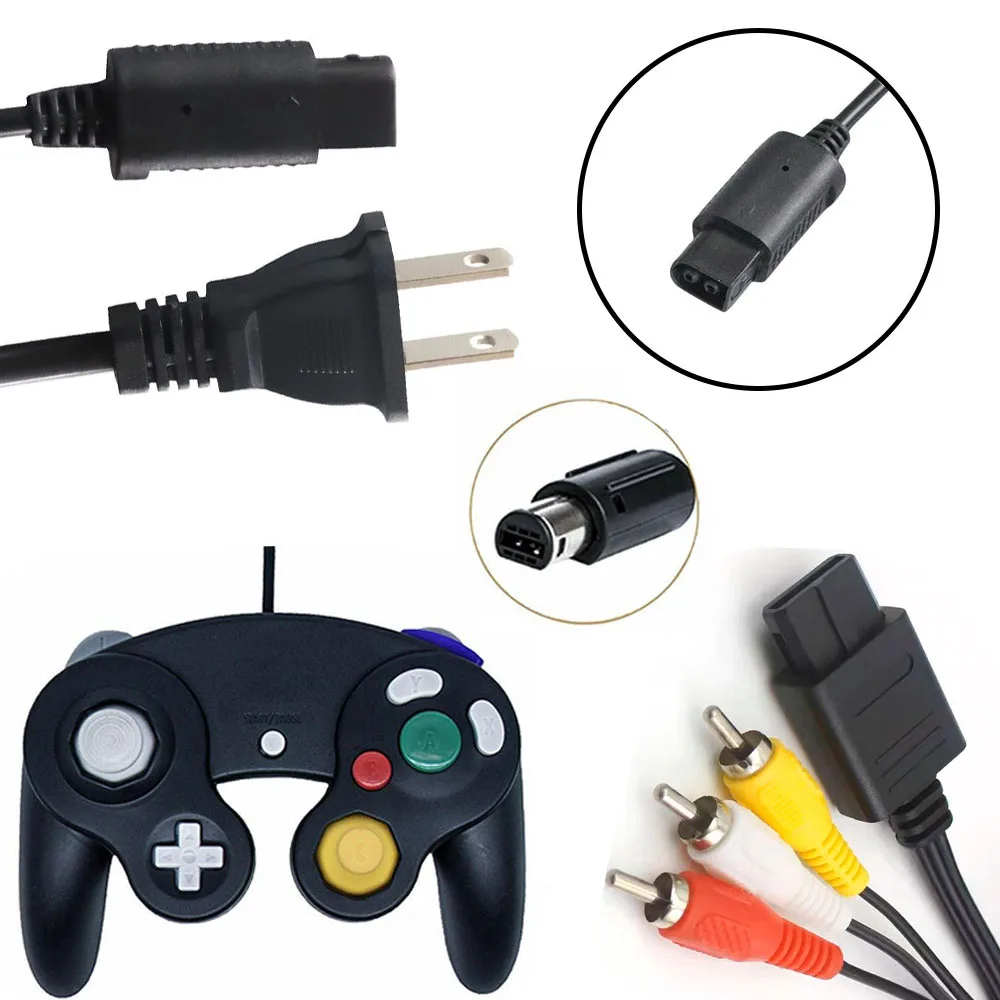

Black Green Blue Wires Controllers Dual Joysticks For GameCube with NGC US Adapter AV Cable Cord