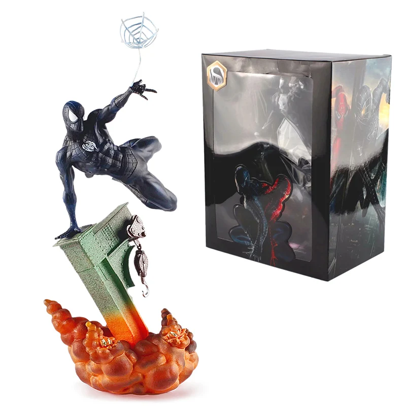 Spider-Man Figure Movie Battle Scene Action Model Ornament Marvel Avenger Hero Black Venom Spiderman Bambini Desktop Toy Gift