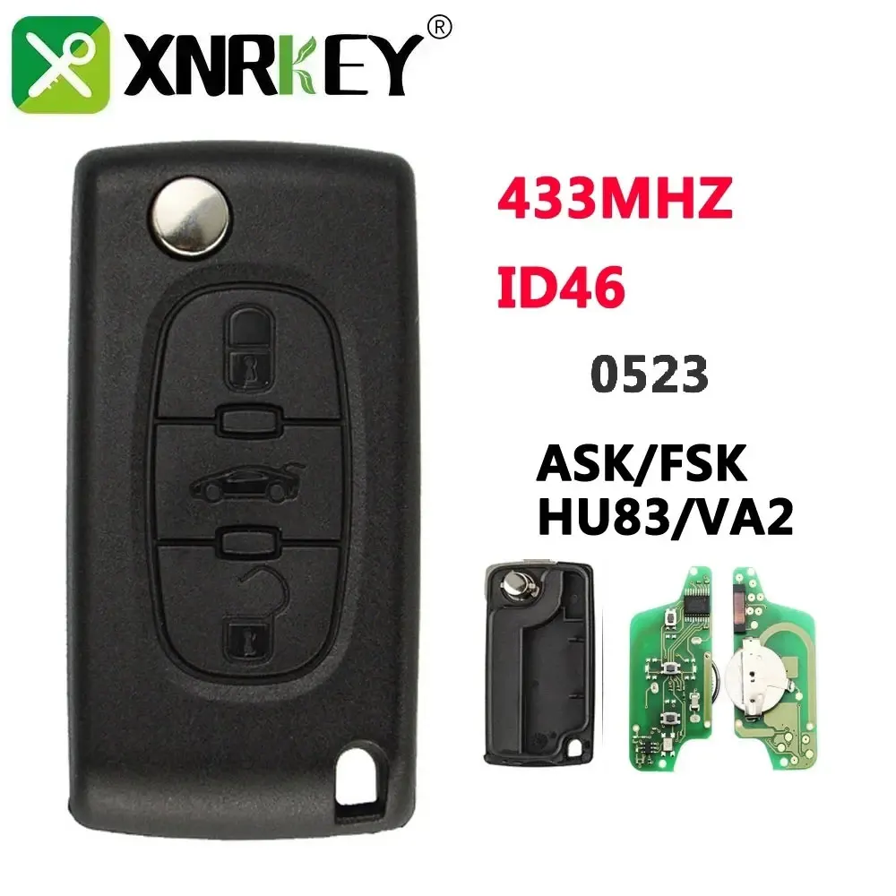 

XNRKEY 3 кнопочный автомобильный брелок без ключа для запуска телефона складной дистанционный ключ для Peugeot Citroen Blade HU83/VA2 0523 ASK/FSK