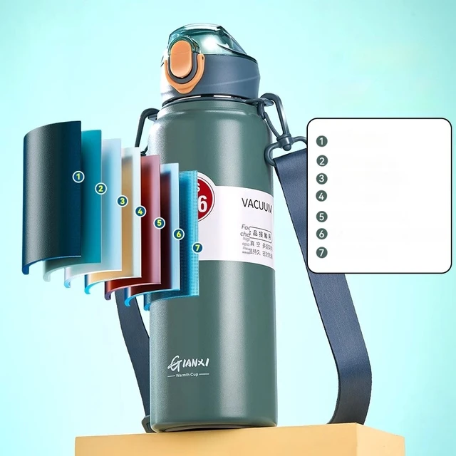 GIANXI 1000ml Spring Cap Large Capacity Vacuum Cup 316 Stainless Steel Coffee Cup Portable Outdoor Sports Water Bottle 4