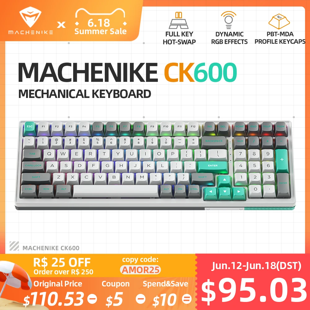 Teclado mec nico de machenike ck600 100 teclas quente swap rgb tri modo