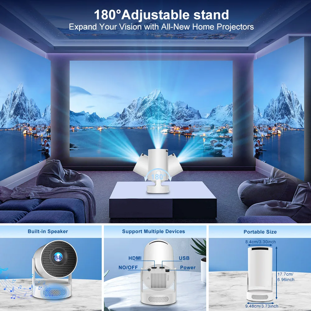 Salange HY300 Ultra Android11.0 4K 720P Portable Projector WiFi6 BT5.4 Outdoor Home Theater Auto Keystone 2025 Update HY300 Pro+