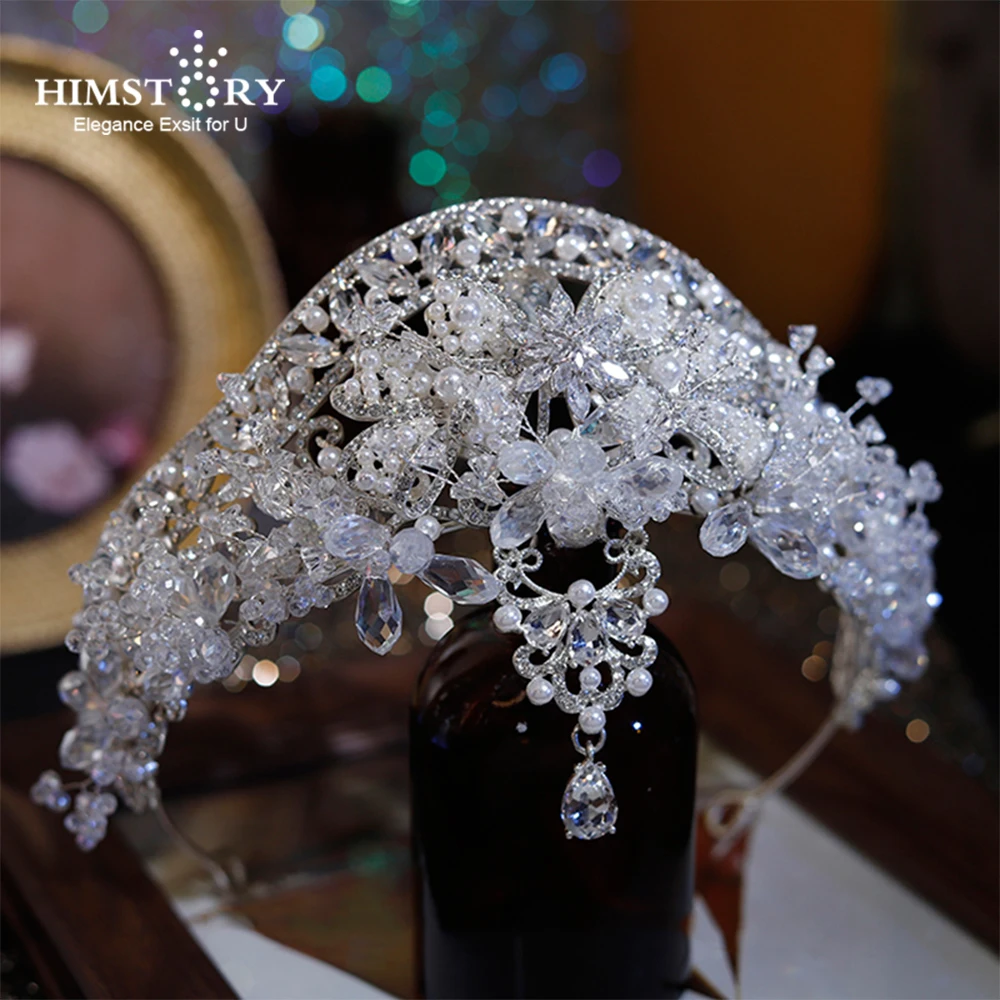 

HIMSTORY Handmade Crown Bridal Headwear French Luxurious High-end Princess Tiaras Wedding Hair Accessories