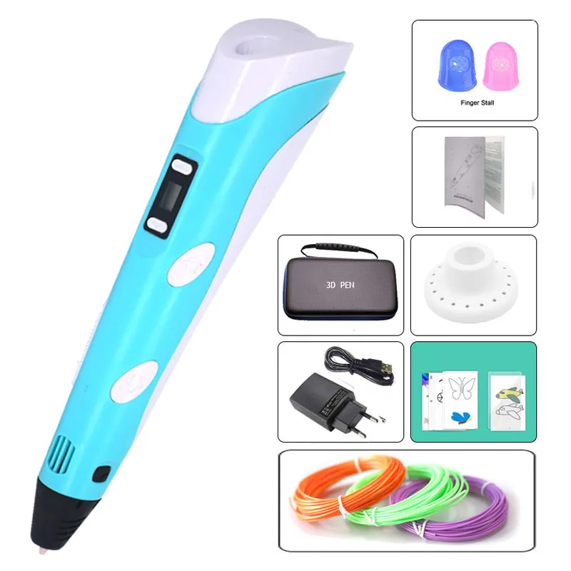 3D 펜 RP100B 5V 전원 공급 장치, 케이스 포함, 자유 패턴 템플릿, 복사 보드, 손가락 보호, 펜 스탠드, 3 색 필라멘트 1.75mm