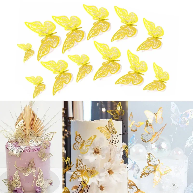 

12Pcs Butterfly Happy Birthday Cake Toppers 8Colors DIY Butterflies Cupcake Top Princess Girl Wedding Party Baking Dessert Decor